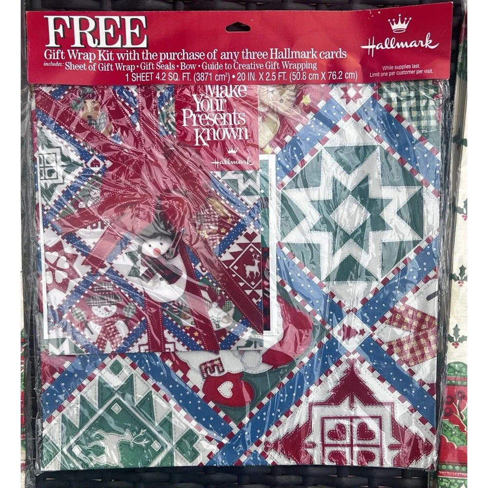 Vintage 1996 Hallmark Country Christmas Quilt Gift Wrap Kit Sealed